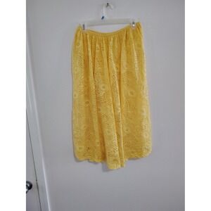 Rebdolls Carefree Yellow Lace Mid Skater Skirt Plus Size 2X NWT Floral Midi